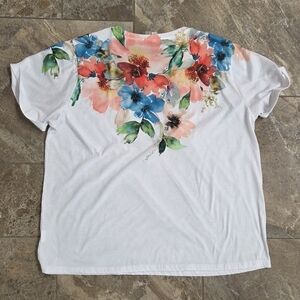 Pixie Lady Floral White Short Sleeve Tee Colorful‎ Happy Womens XL
